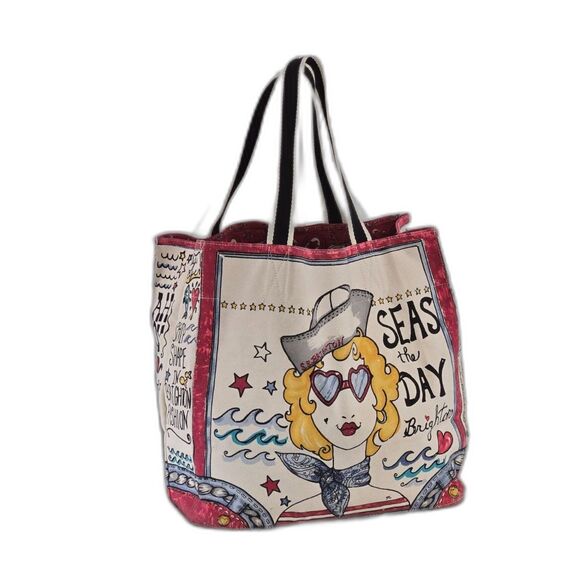 Brighton 'Seas the Day' Canvas Tote Bag Large Multicolor Collectible - Picture 1 of 8